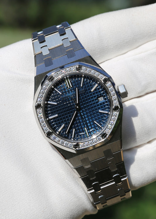 AP Royal Oak 15551ST Blue Dial Diamond Bezel