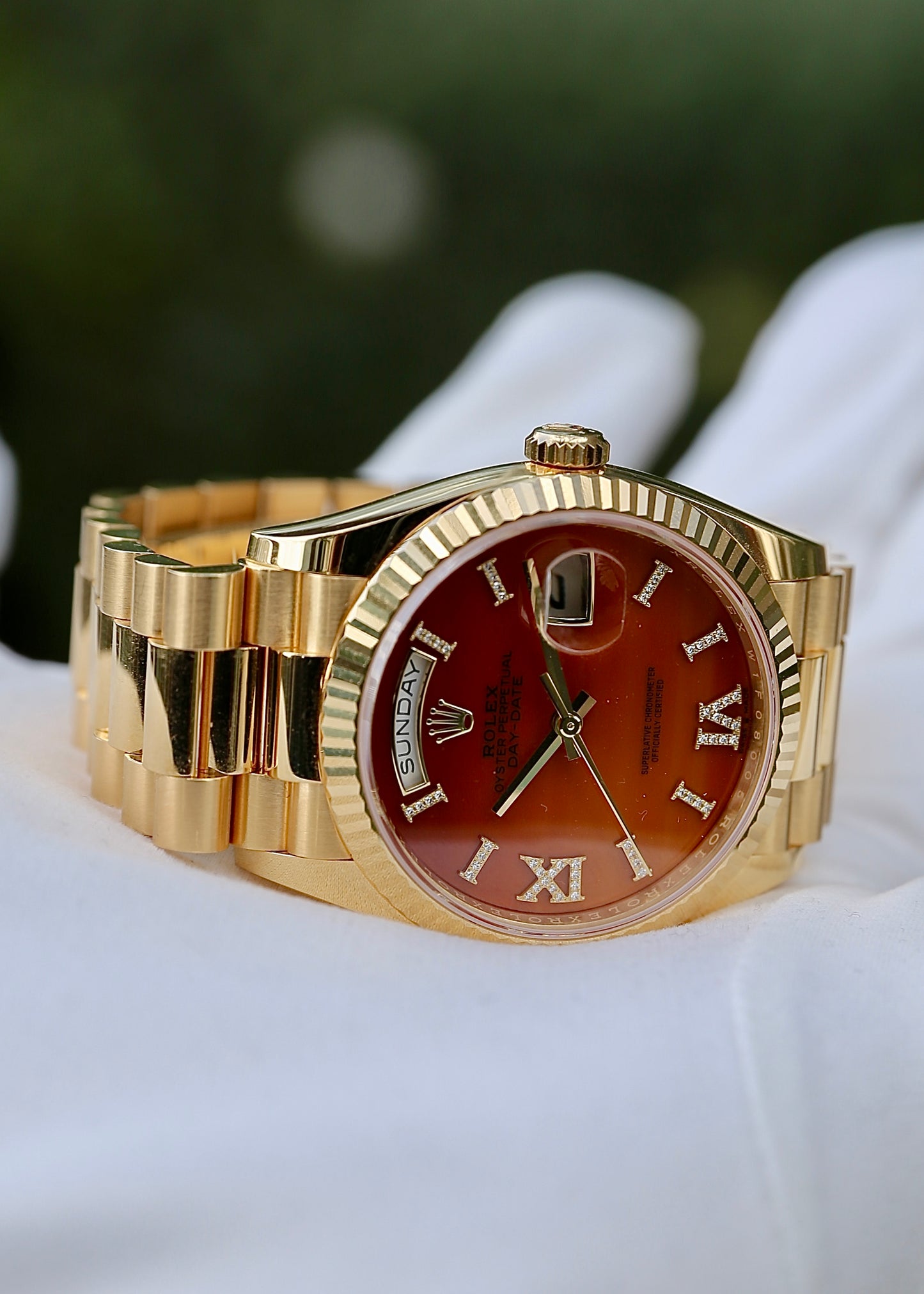 Rolex Day Date 36mm 128238 Carnelian Dial