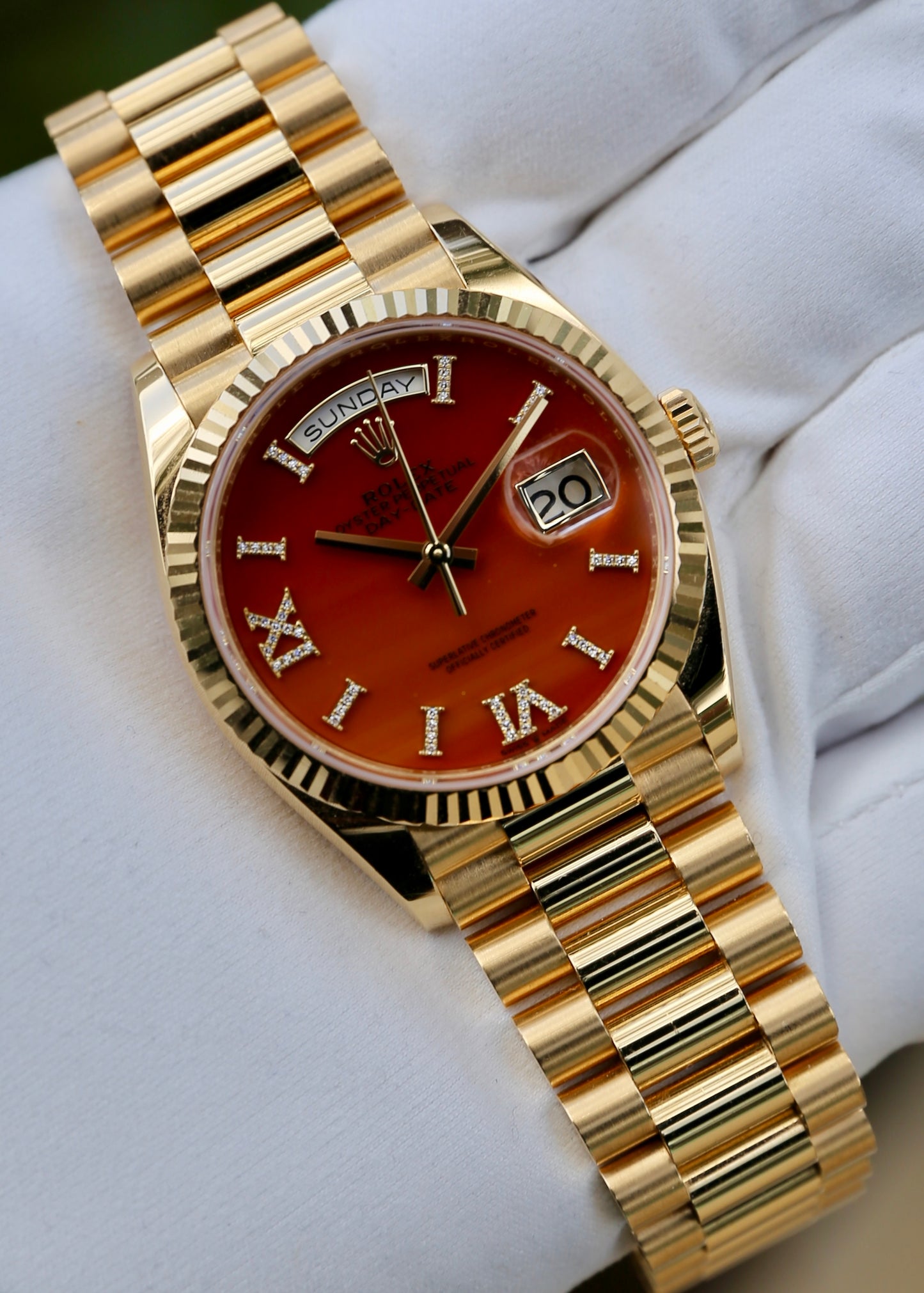 Rolex Day Date 36mm 128238 Carnelian Dial