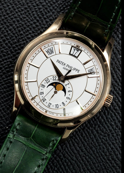 Patek Philippe Calatrava Annual Calendar 5205R Rose Gold White Opaline Dial