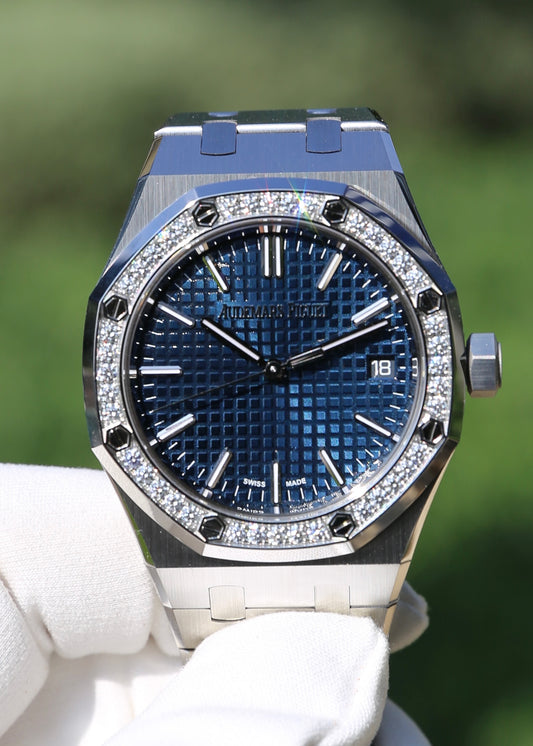 AP Royal Oak 15551ST Blue Dial Diamond Bezel