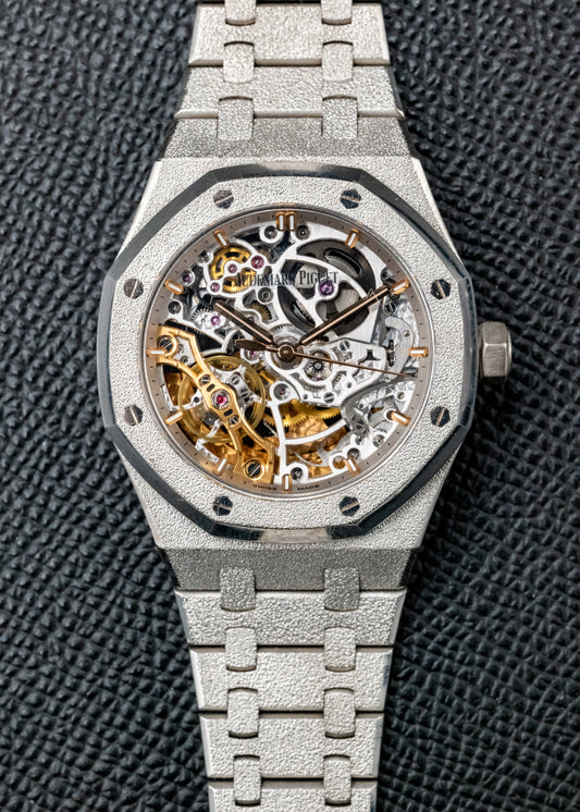 AP Royal Oak Double Balance Wheel Openworked Skeleton 15466BC Frosted White Gold