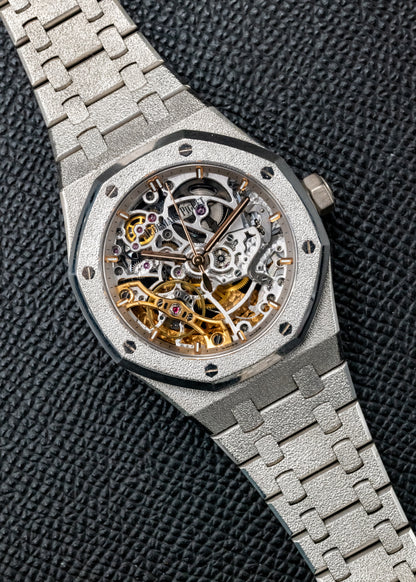 AP Royal Oak Double Balance Wheel Openworked Skeleton 15466BC Frosted White Gold