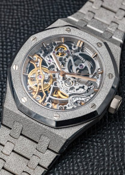AP Royal Oak Double Balance Wheel Openworked Skeleton 15466BC Frosted White Gold