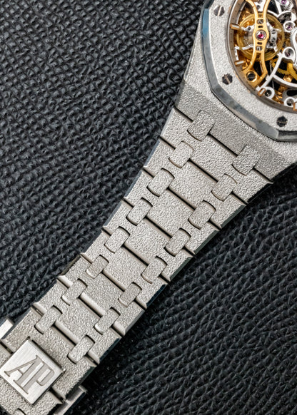 AP Royal Oak Double Balance Wheel Openworked Skeleton 15466BC Frosted White Gold