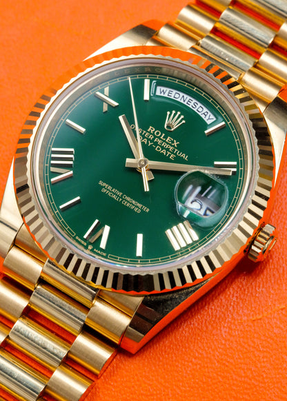 Rolex Day Date 40 228238  Yellow Gold Money Green Dial