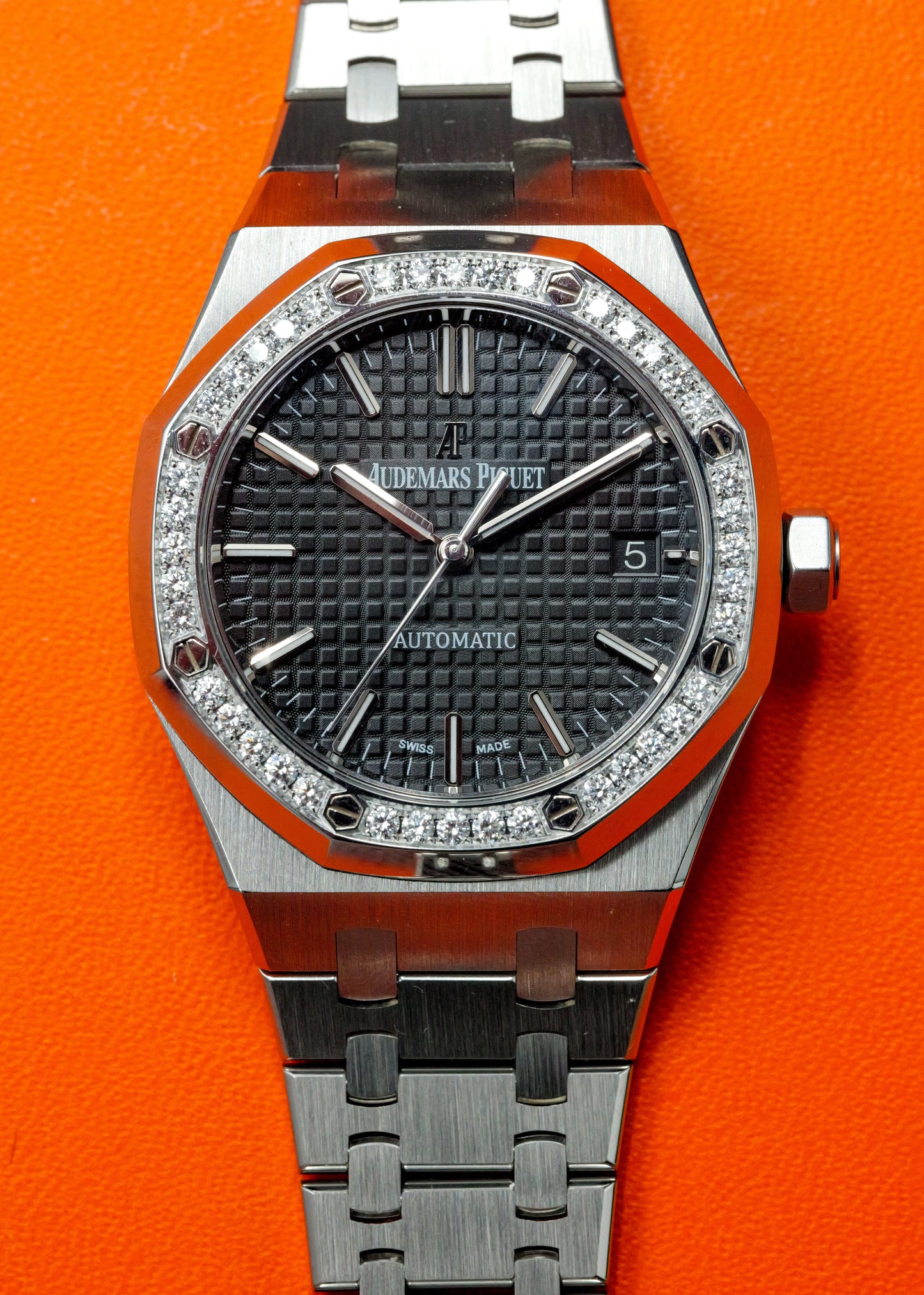 AP Royal Oak 37mm 15451ST Black Dial Diamond Bezel