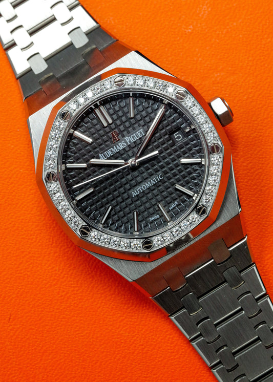 AP Royal Oak 37mm 15451ST Black Dial Diamond Bezel