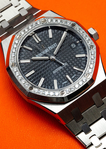 AP Royal Oak 37mm 15451ST Black Dial Diamond Bezel