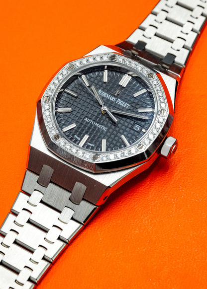 AP Royal Oak 37mm 15451ST Black Dial Diamond Bezel