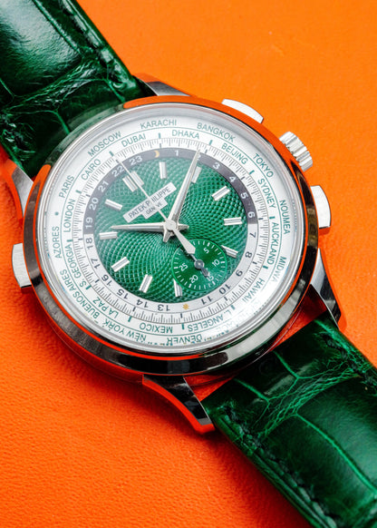 Patek Philippe World Time Chronograph 5930P Platinum Green Dial