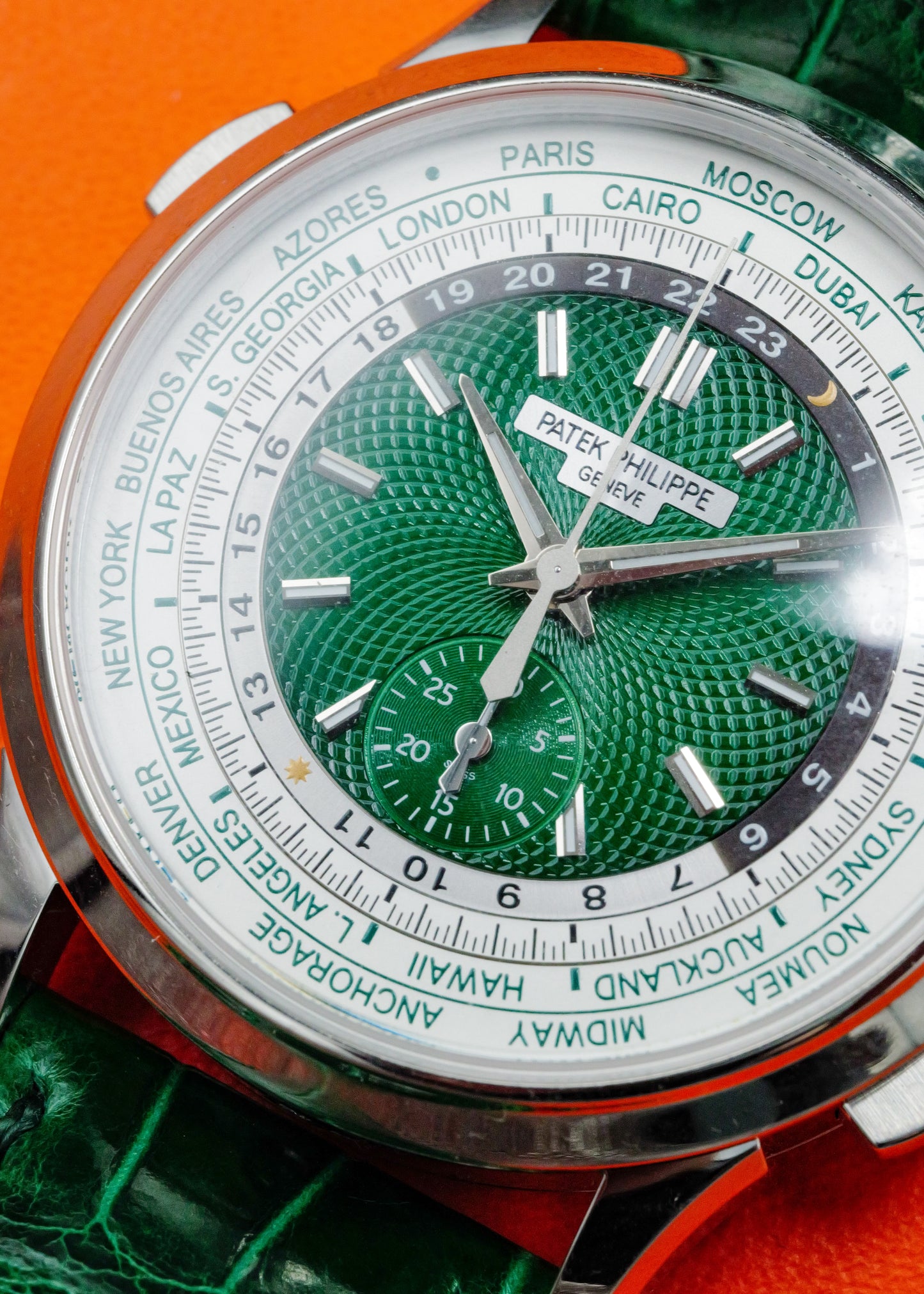 Patek Philippe World Time Chronograph 5930P Platinum Green Dial