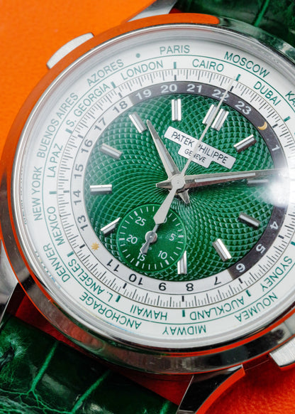 Patek Philippe World Time Chronograph 5930P Platinum Green Dial