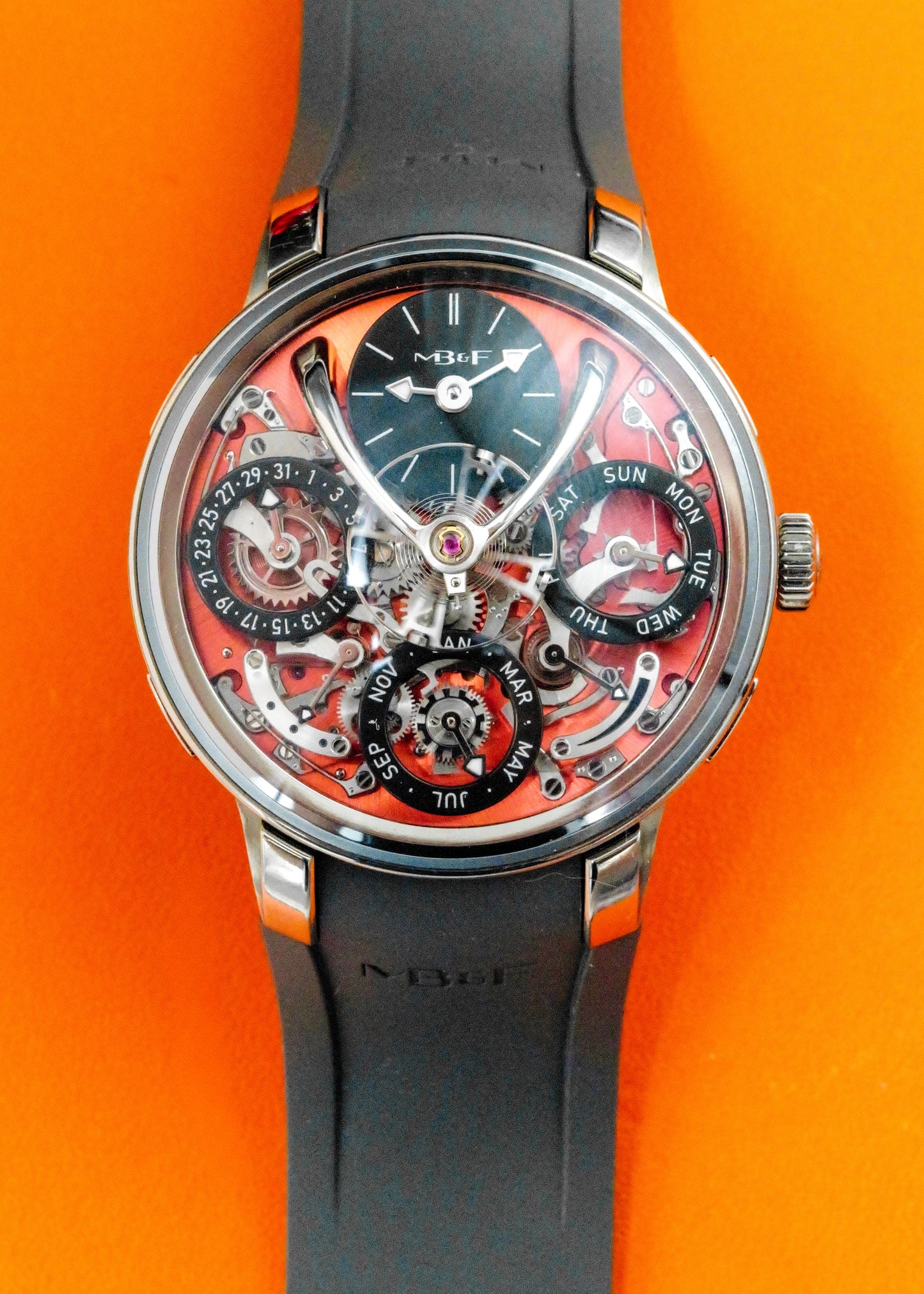 MB&F Legacy Machine Perpetual Calendar EVO Zicronium Atomic Orange Dial Limited Edition Of 15 Pieces