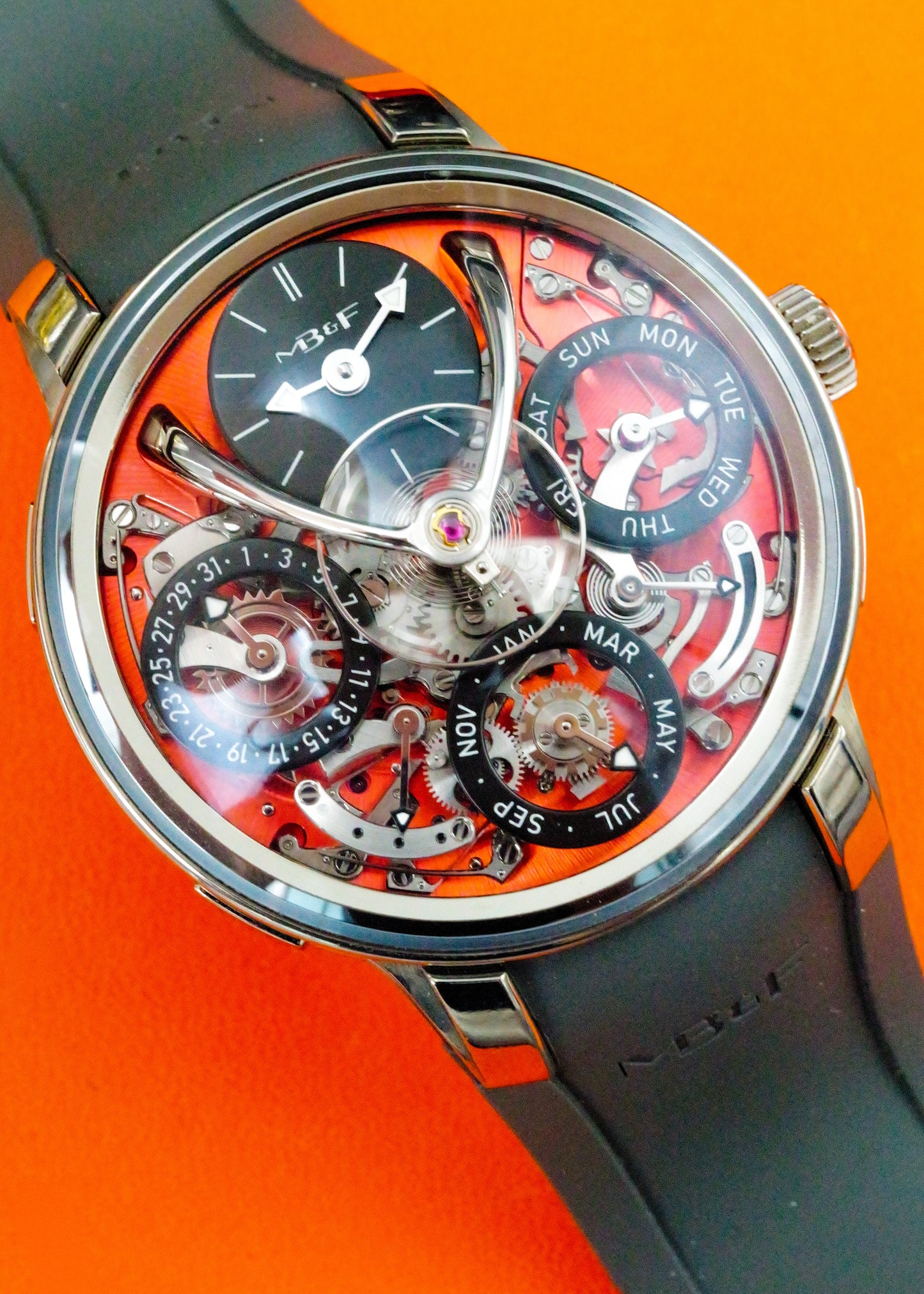 MB&F Legacy Machine Perpetual Calendar EVO Zicronium Atomic Orange Dial Limited Edition Of 15 Pieces