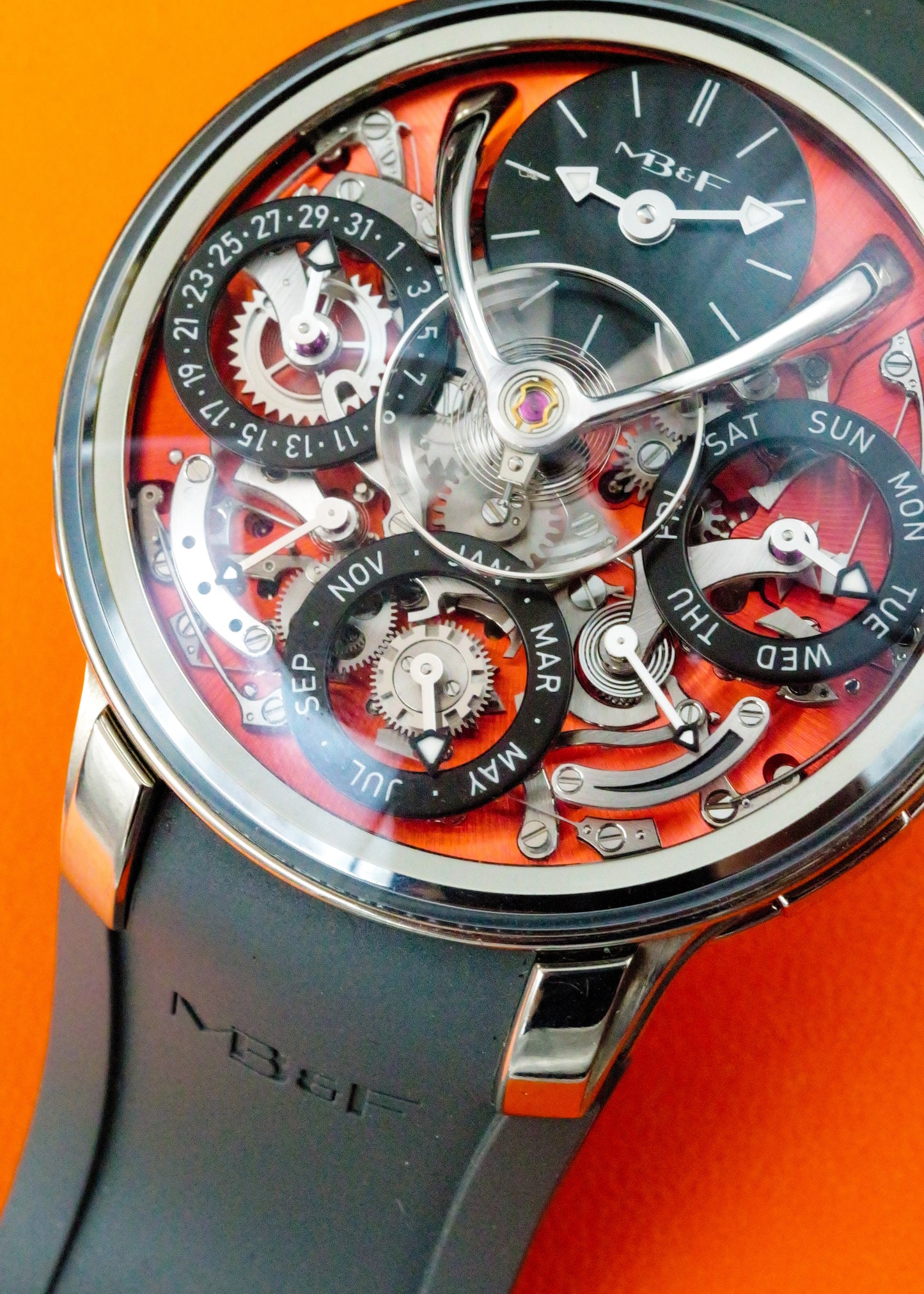 MB&F Legacy Machine Perpetual Calendar EVO Zicronium Atomic Orange Dial Limited Edition Of 15 Pieces