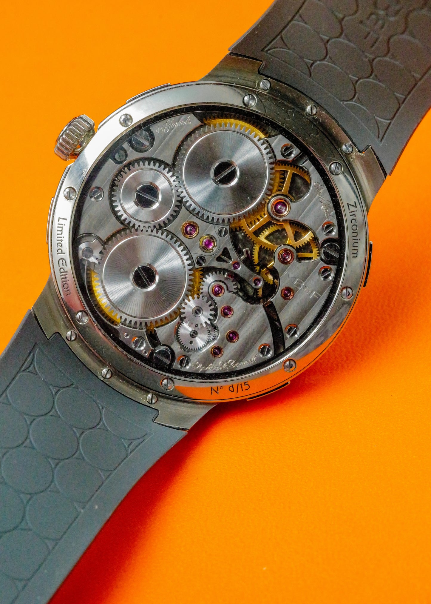 MB&F Legacy Machine Perpetual Calendar EVO Zicronium Atomic Orange Dial Limited Edition Of 15 Pieces