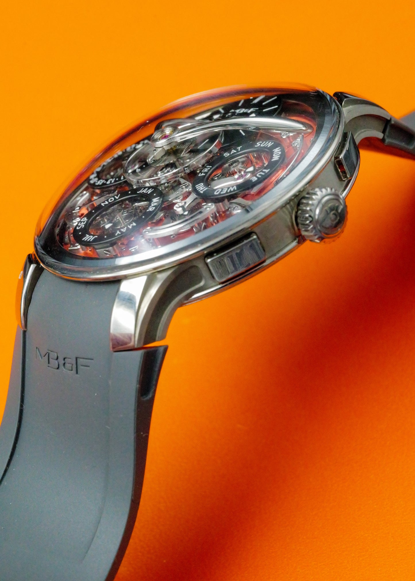 MB&F Legacy Machine Perpetual Calendar EVO Zicronium Atomic Orange Dial Limited Edition Of 15 Pieces
