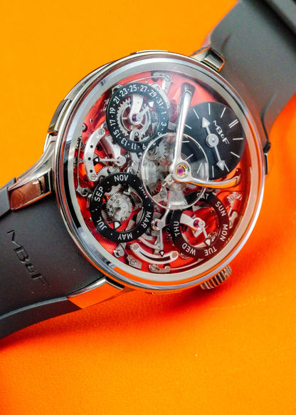 MB&F Legacy Machine Perpetual Calendar EVO Zicronium Atomic Orange Dial Limited Edition Of 15 Pieces