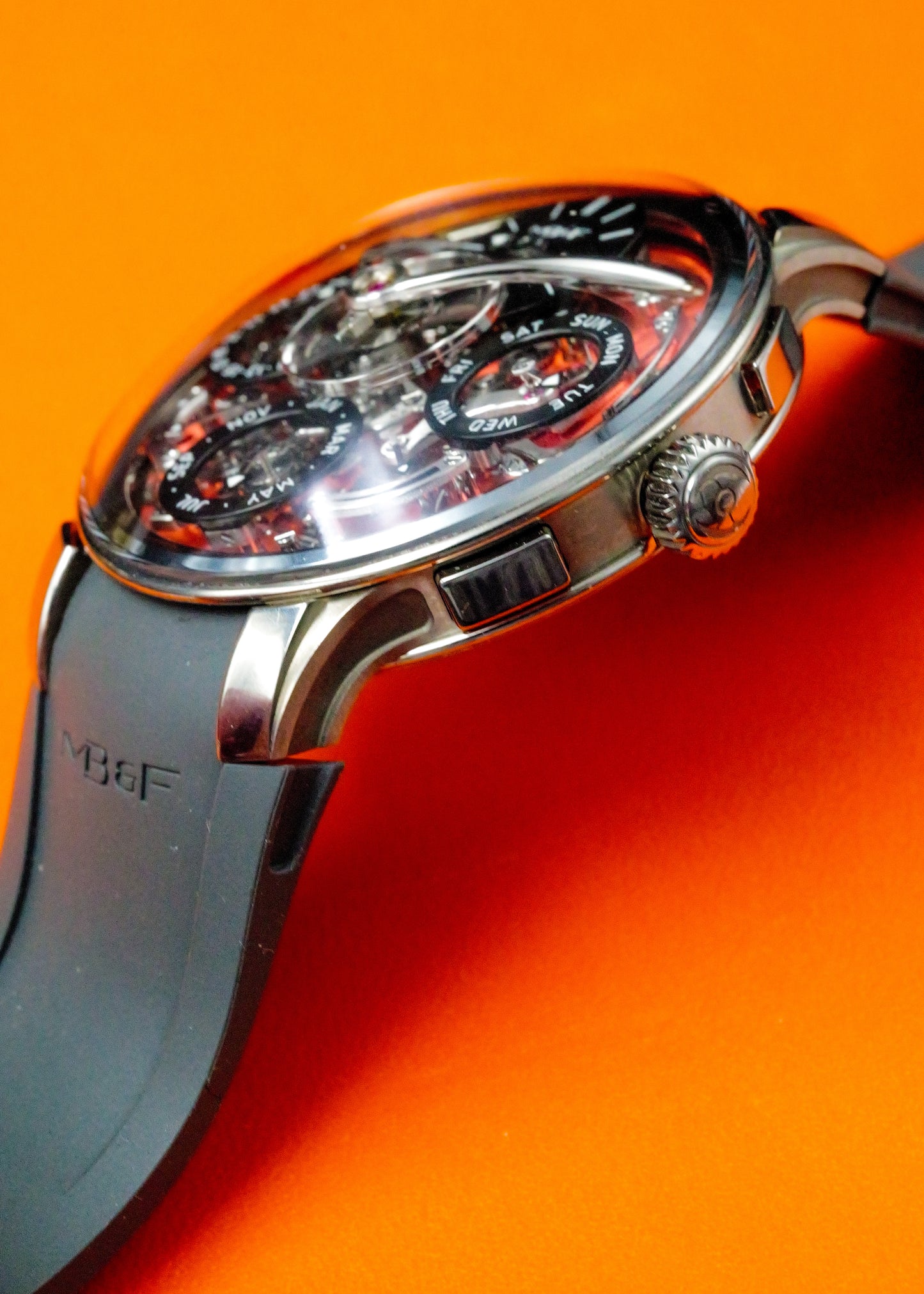 MB&F Legacy Machine Perpetual Calendar EVO Zicronium Atomic Orange Dial Limited Edition Of 15 Pieces