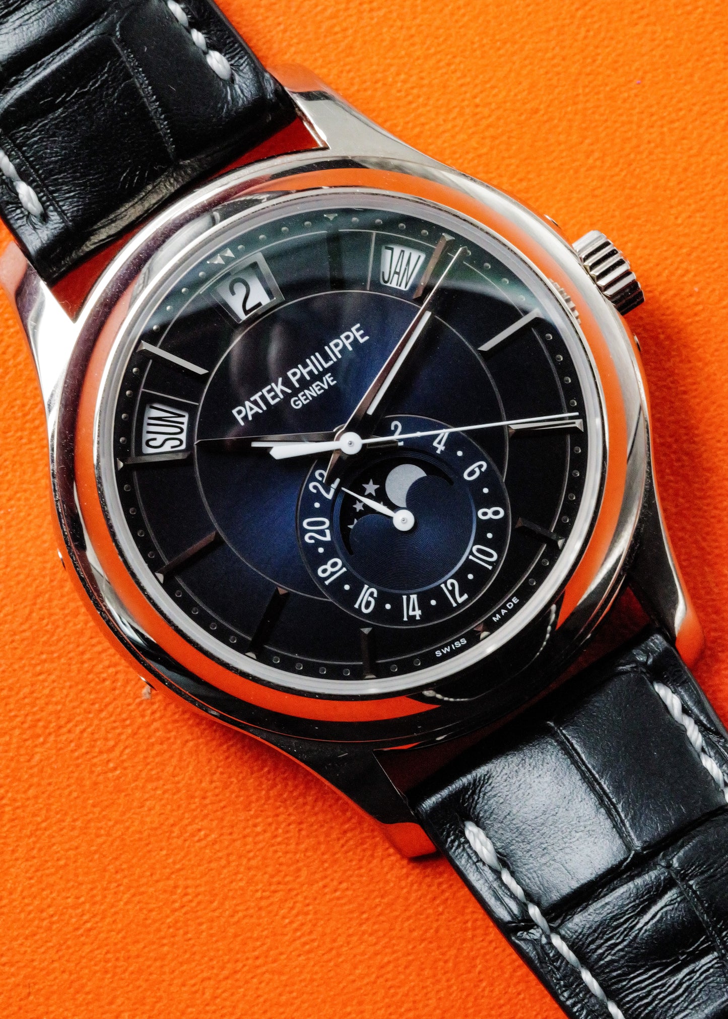 Patek Philippe Complications Annual Calendar 5205G White Gold Blue Dial