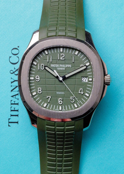 Patek Philippe Aquanaut Khaki Green White Gold 5168G Tiffany Stamped